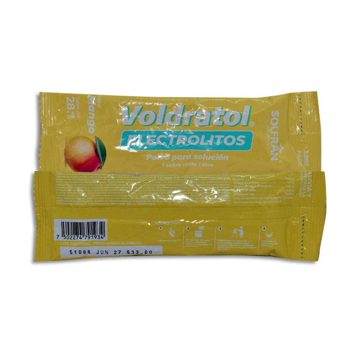 Voldratol Electrolitos Sabor Mango Stick 28.48 gr Solfran